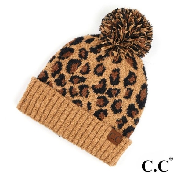 C.C Accessories - C.C Hat Leopard jacquard knit pom beanie